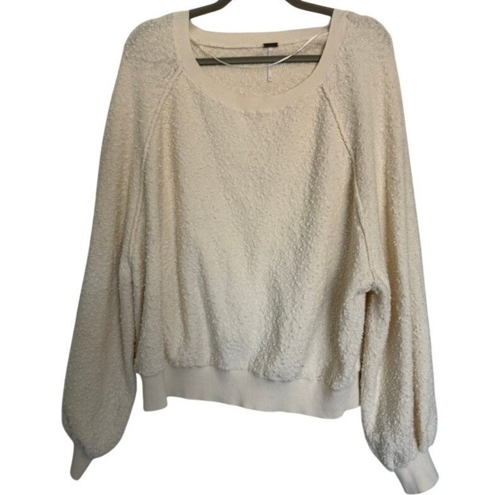 Free People Found My Friend Pullover Ivory Cream Bouclé Knit Sweater OB1222468 M